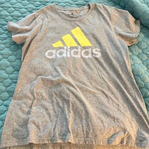 Adidas Ladies Gray and Yellow Logo T-Shirt
